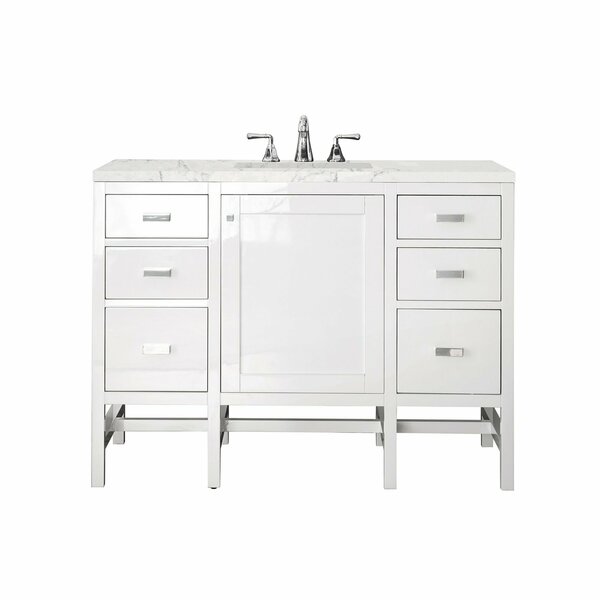 James Martin Vanities Addison 48in Single Vanity, Glossy White w/ 3 CM Eternal Jasmine Pearl Quartz Top E444-V48-GW-3EJP